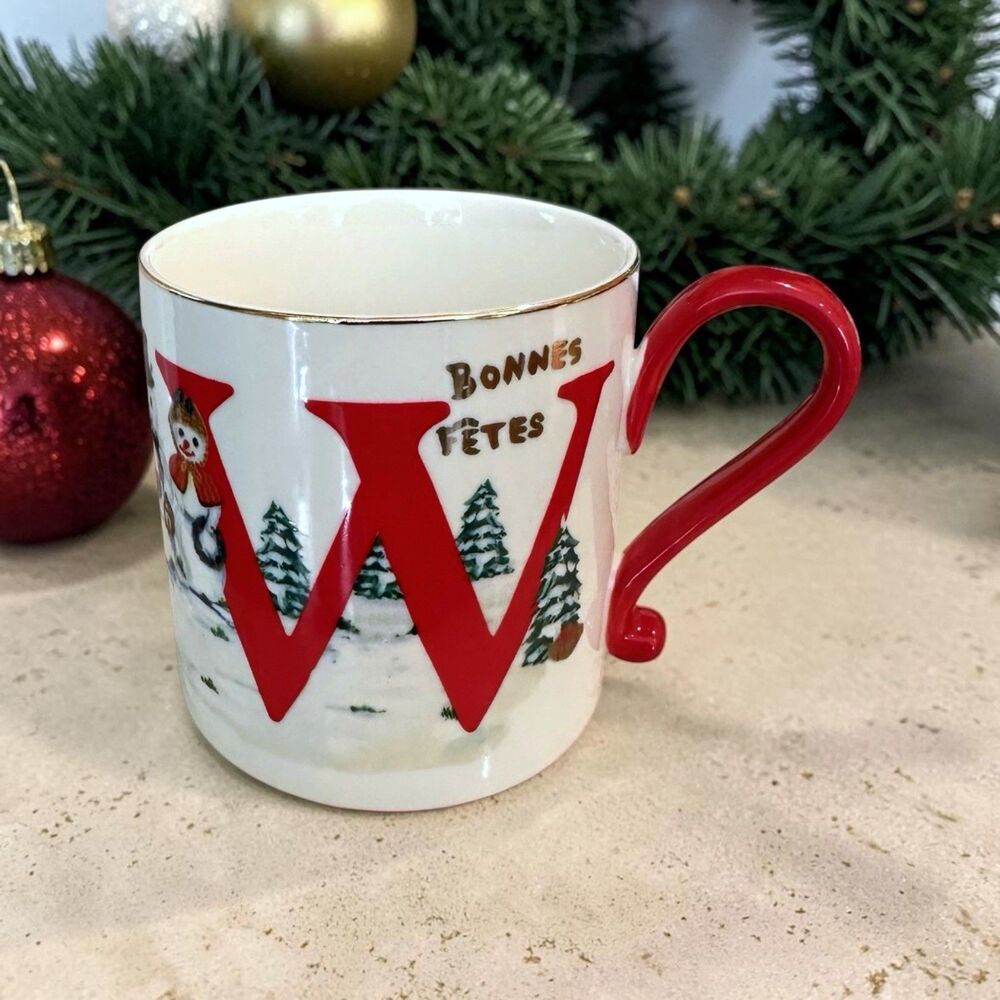 NEW Anthropologie Nathalie Lete Holiday Christmas Monogram Mug Letter "W"